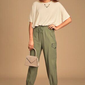 Lulus The Bottom Line Olive Green Cargo Joggers Sz XS